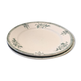 Set of 2 Sarreguemines 4003 plates with green arabesques and flowers