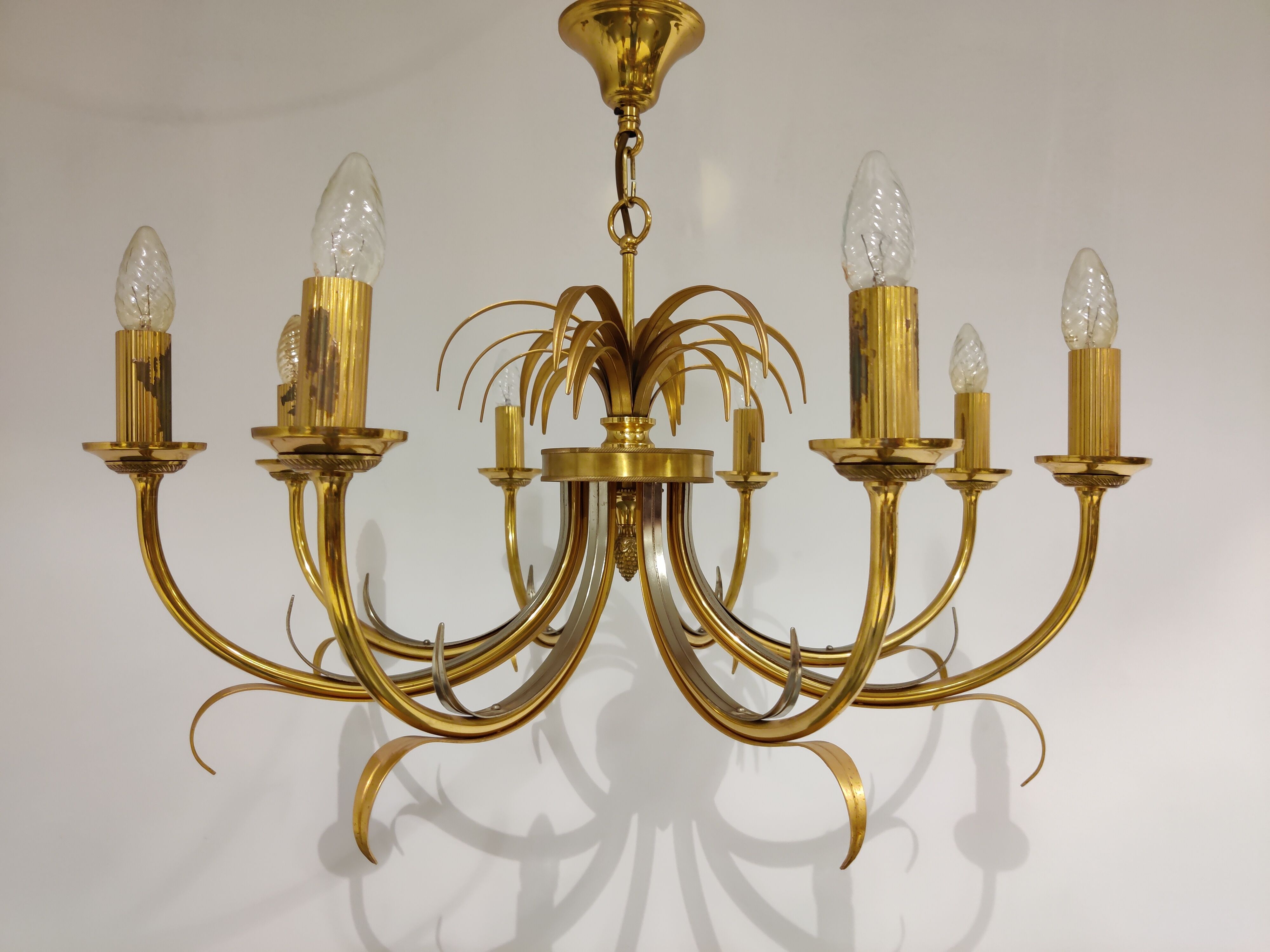 Brass and chrome pineapple chandelier, 1970s