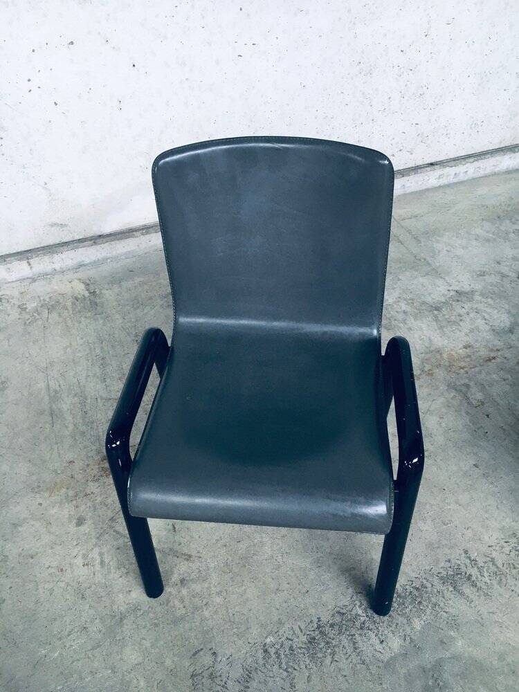 Postmodern Leather Dining Chairs, Italy, 1980s, Set of 4