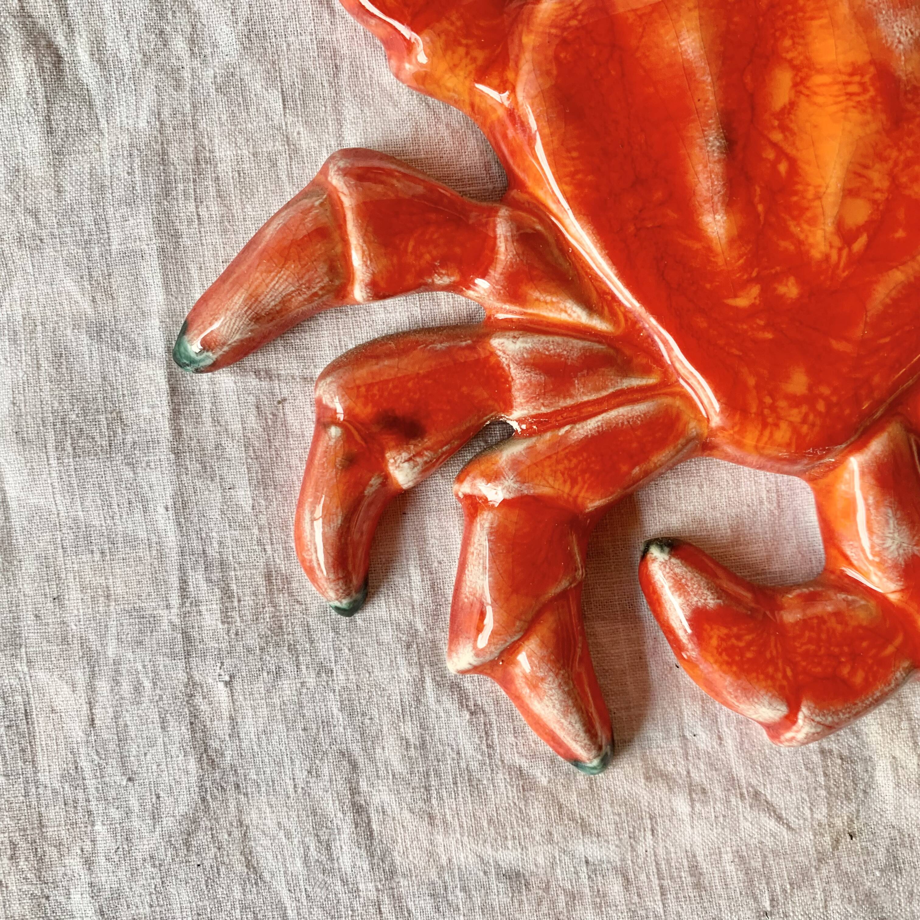 Vintage Red Ceramic Crab Wall Decor