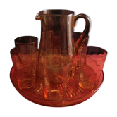 Service à orangeade parisien vintage en verre soufflé orangé cruche avec 6 verres