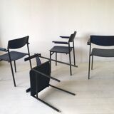 4 fauteuils empilables minimalistes en métal bleu et contreplaqué par Gijs van der Sluis