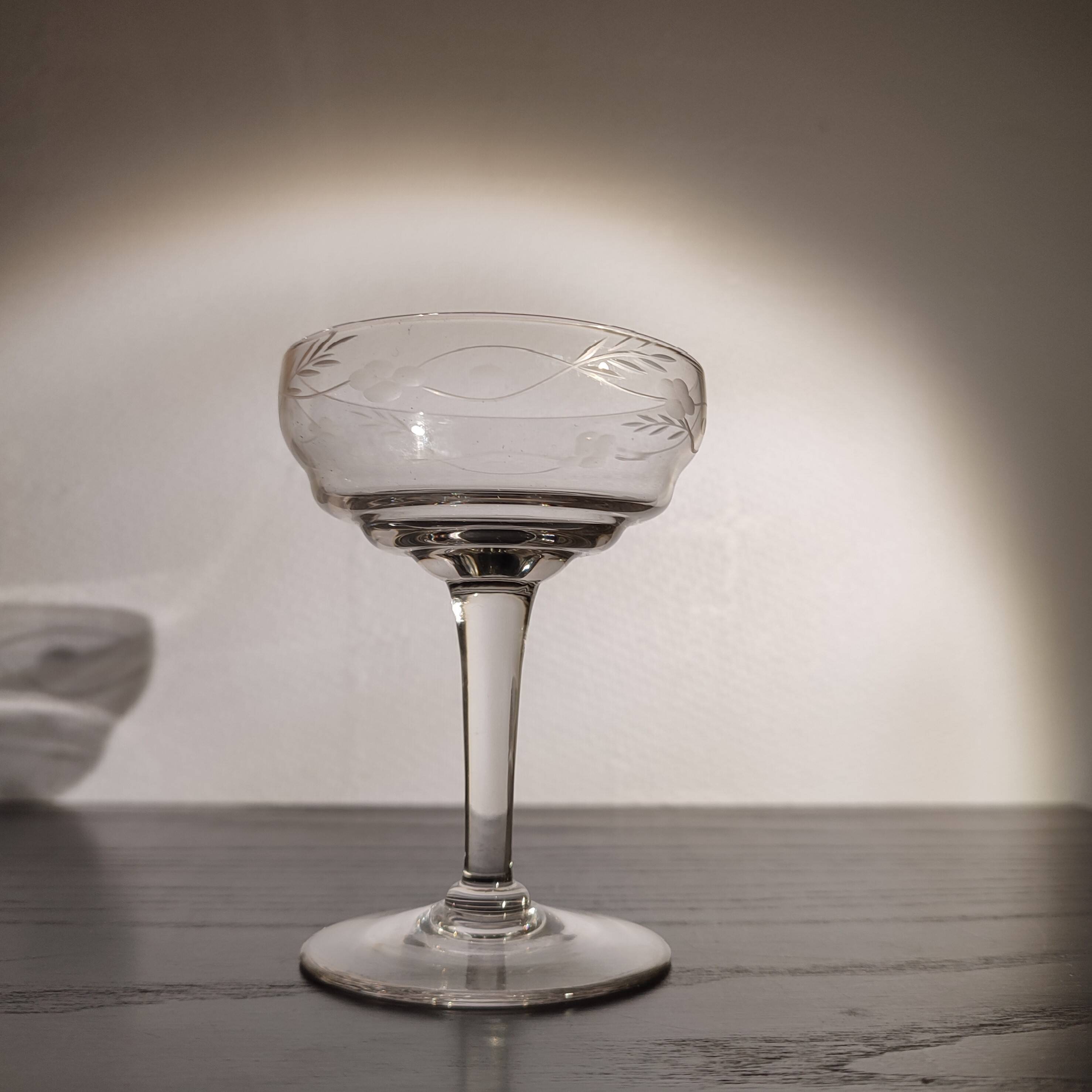 Chiseled crystal champagne glasses