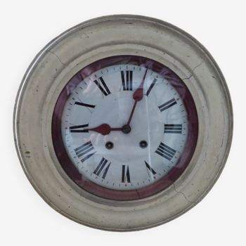 Pendule horloge de gare bois patiné vitré