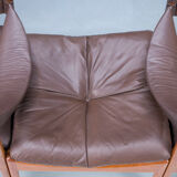 Mid-century danish oak and leather lounge chairs & ottoman by kristian vedel, 1960s, set of 3