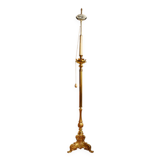 "Pique candle" double fire floor lamp in gilded bronze