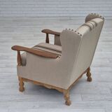 1970s, Danish armchair, furniture wool fabric, oak wood, original condition