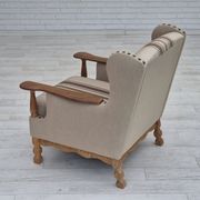 1970s, Danish armchair, furniture wool fabric, oak wood, original condition