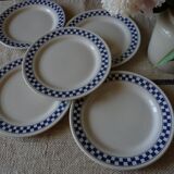 6 dessert plates blue checkerboard décor style Lustucru Oxford Brazil