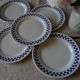 6 dessert plates blue checkerboard décor style Lustucru Oxford Brazil