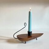 Brutalist olive wood candle holder vintage