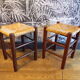 Pair of vintage stools turned wood and straw
