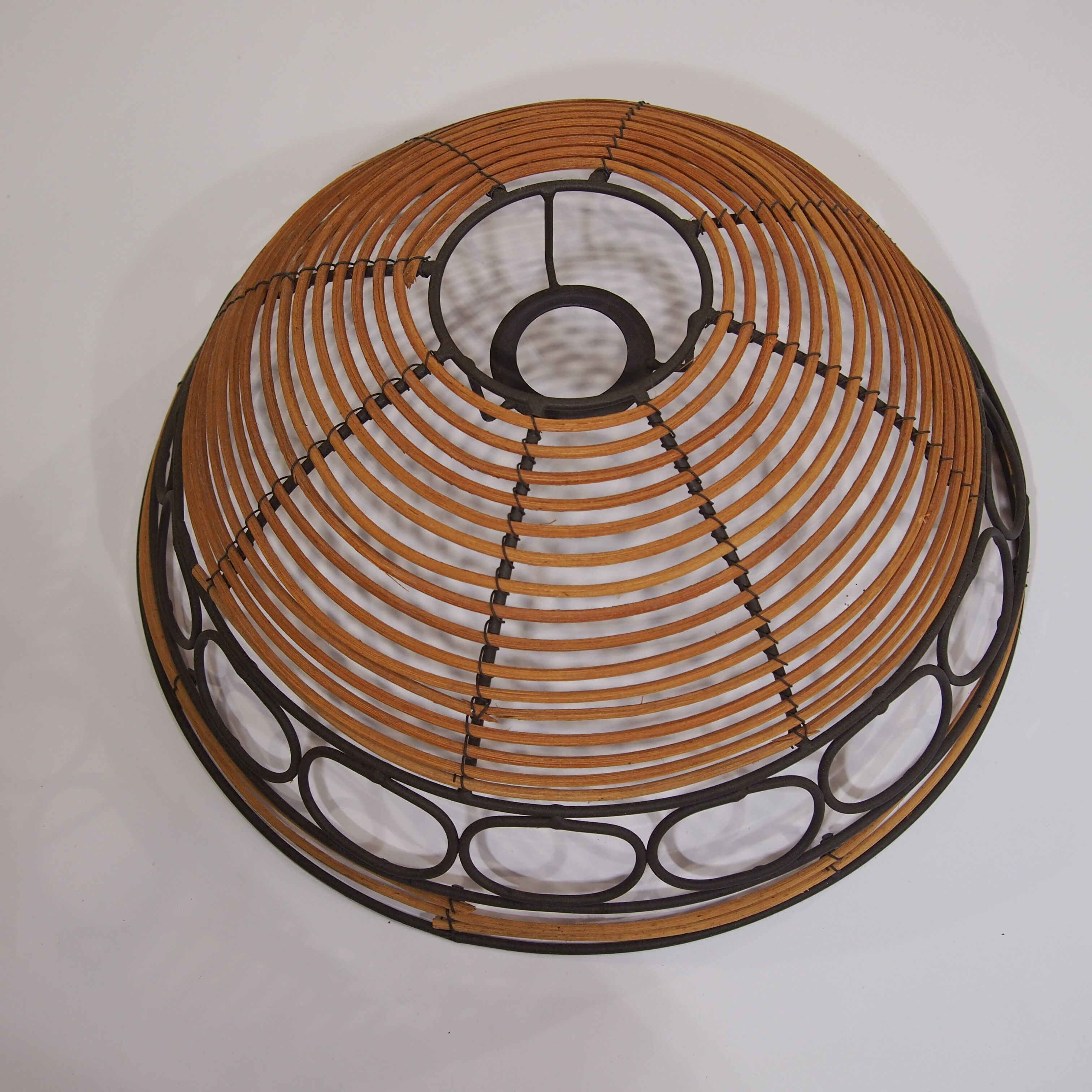 Rattan and wrought iron hanging lamp