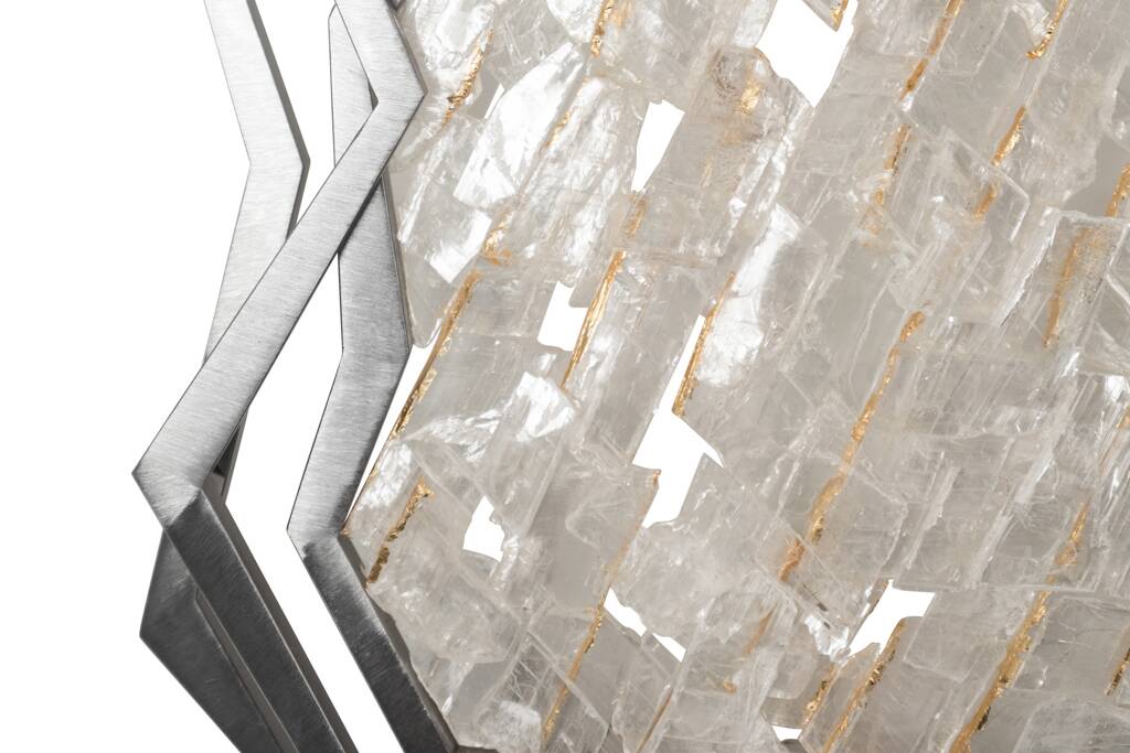 Pair of brushed metal and rock crystal wall lights. Contemporary.