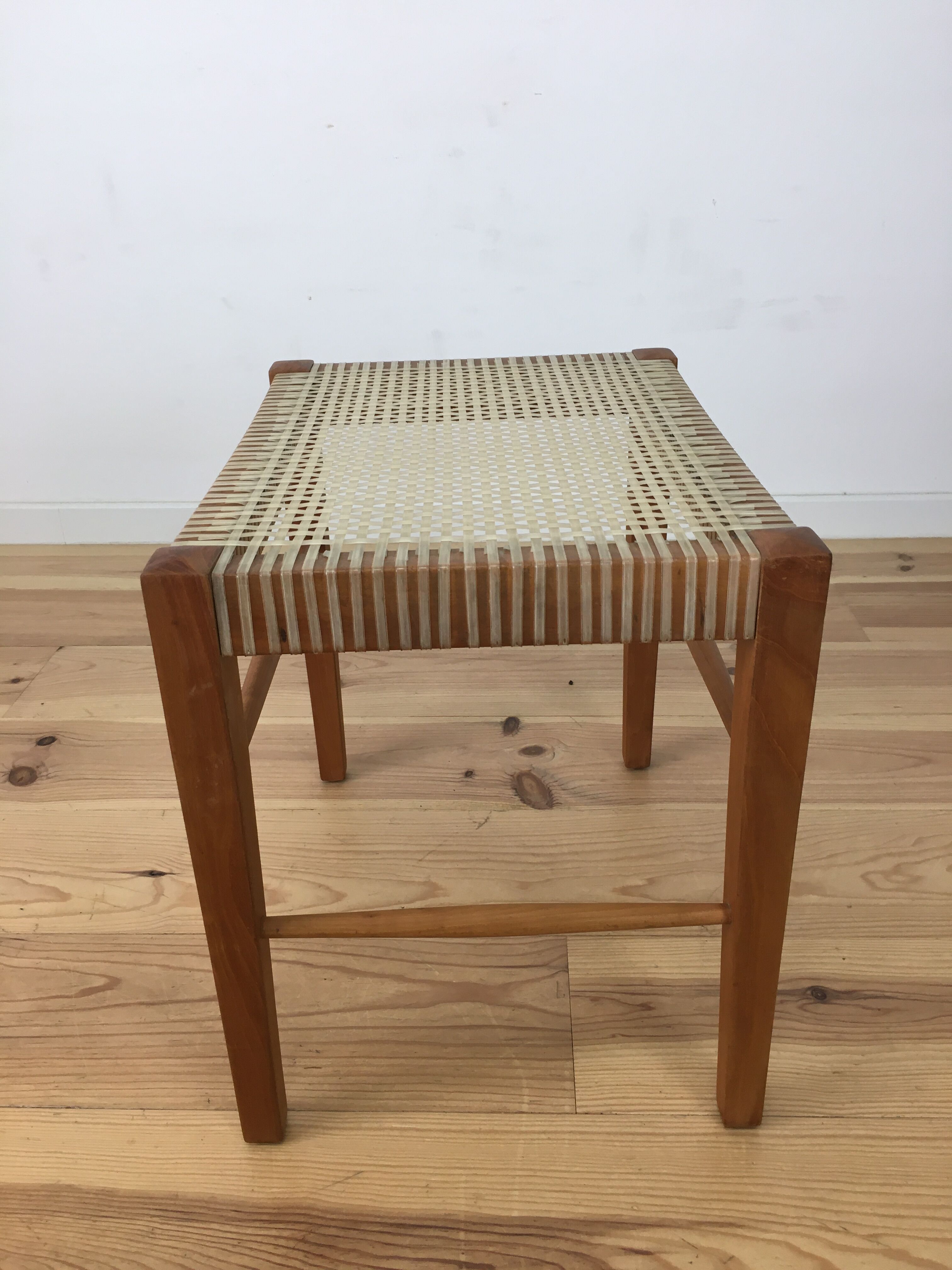 60s modernist stool, canning and wood