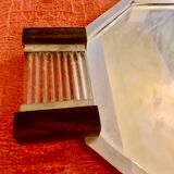 Modernist Art Deco mirror top in nickel-plated metal and handles translucent glass and ebony tube handles