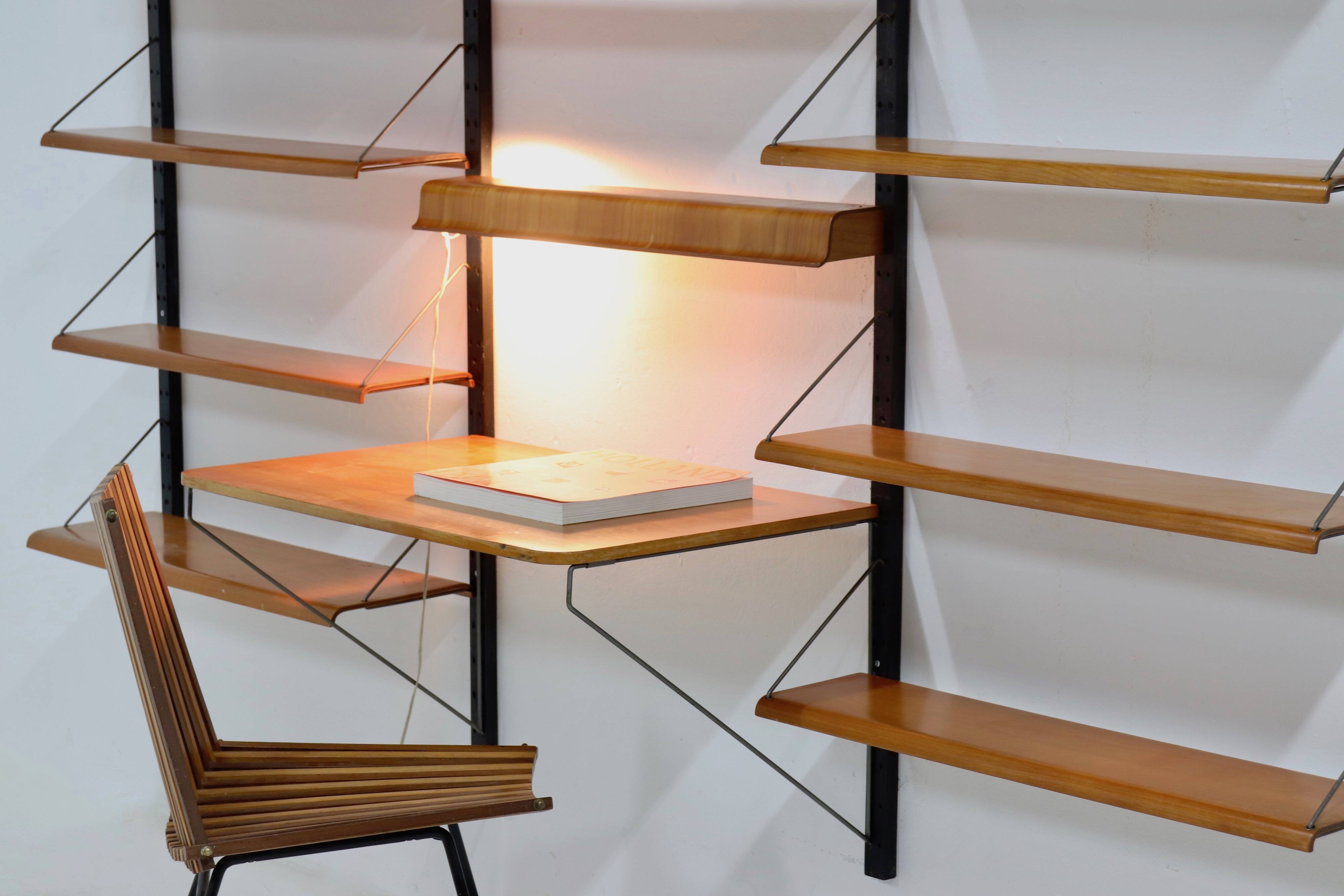 Rare Scandinavian Wall Mounted Plywood Shelving Unit 1950s
