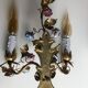 Two bronze wall light decorated with flowers in german porcelain