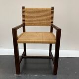 Brutalist armchair in wood and rope