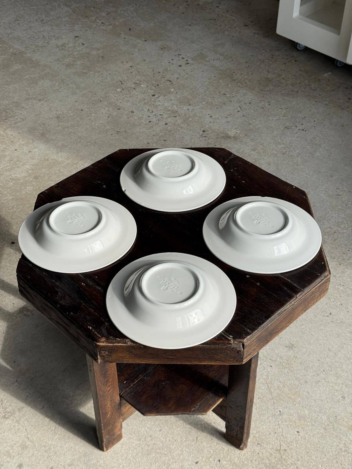 Set of 4 Italian deep plates Ceramica Quadrifoglio with blue rim D22