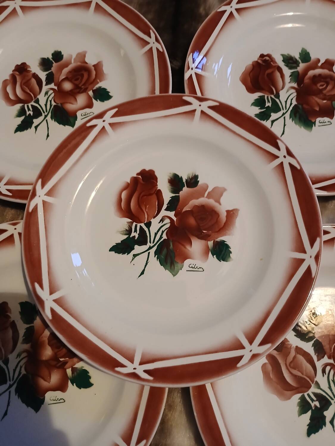 6 assiettes à dessert anciennes Digoin et Sarreguemines