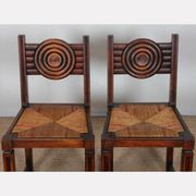 Set of 6 straw-seated solid wood chairs, French craftsmanship, 1940.