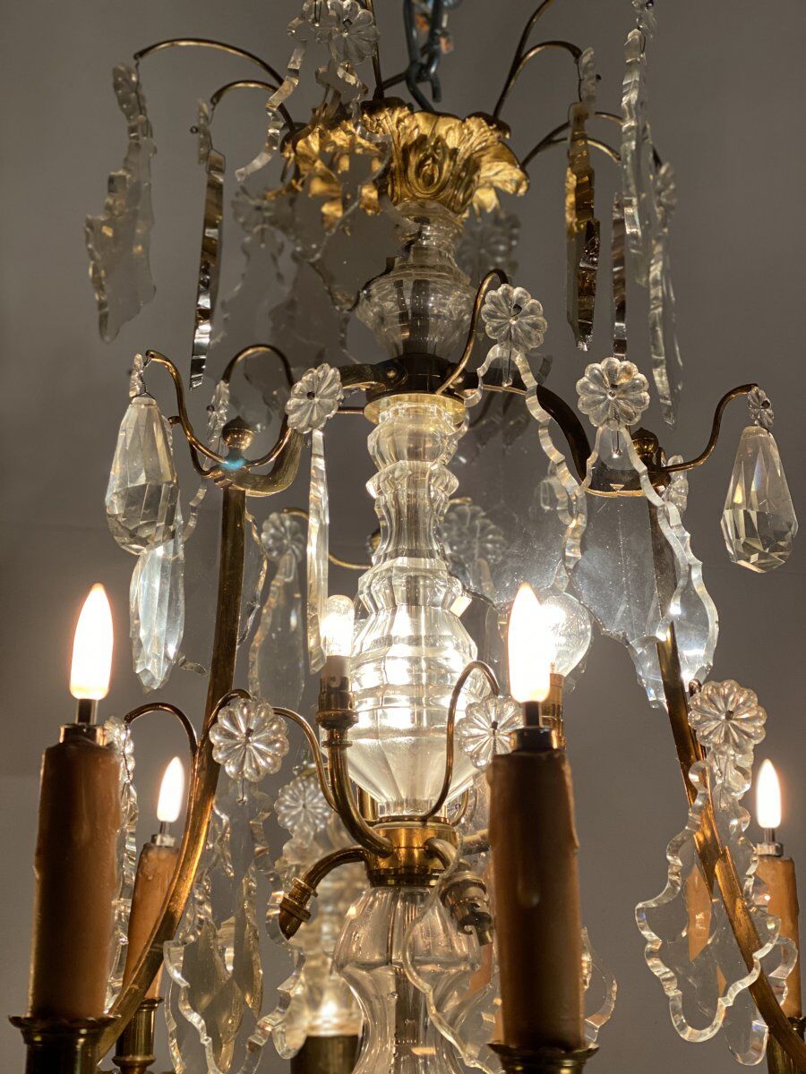 Golden bronze luster garnished with transparent and mordoréed pampilles