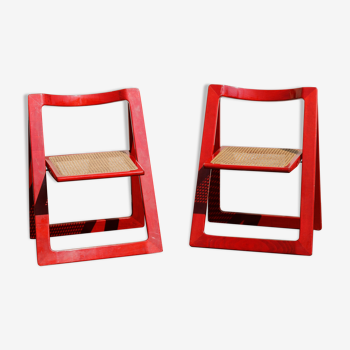 Pair folding canne chairs Bazzani 1960