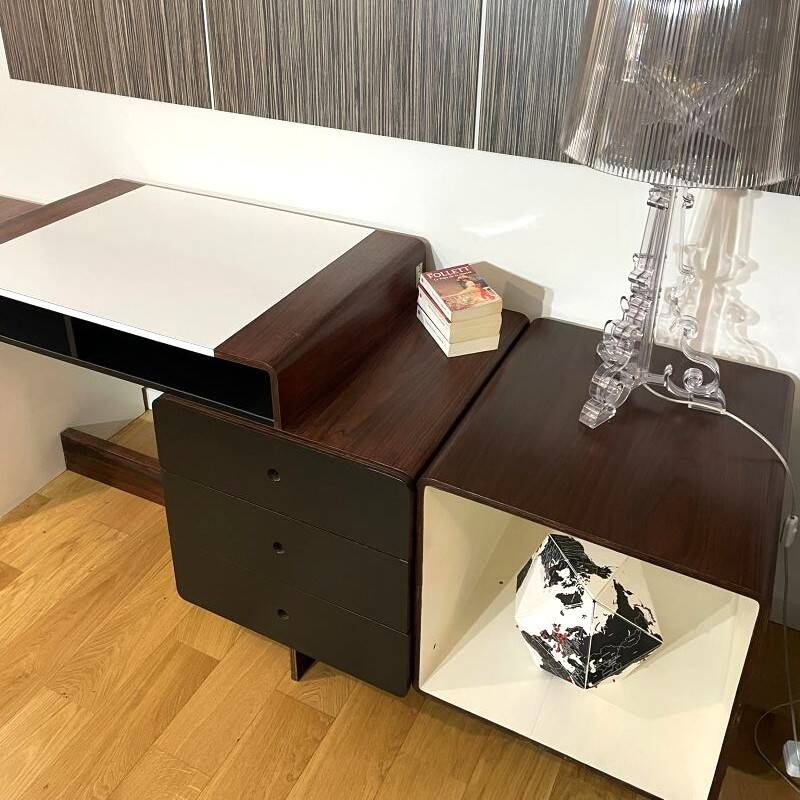 Space Age vintage desk from the 1970s in wood and black.
