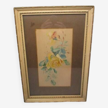 Old watercolor - stem of roses - framed