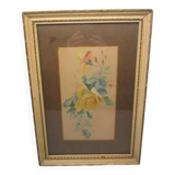 Aquarelle ancienne - tige de roses - encadrée