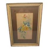 Old watercolor - stem of roses - framed