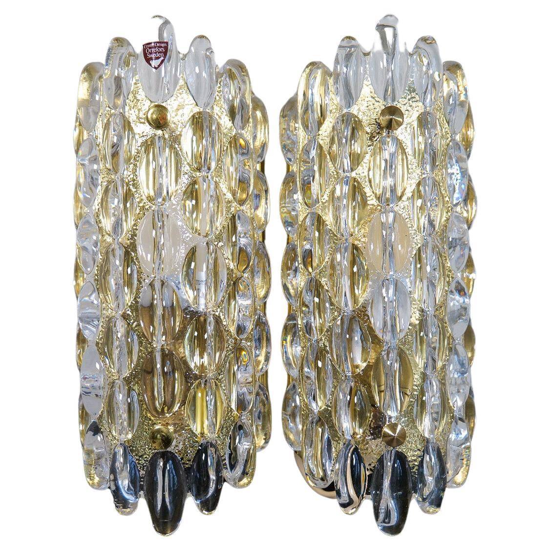 Appliques murales en cristal en forme de goutte moderne du milieu du siècle Orrefors par Carl Fagerlund