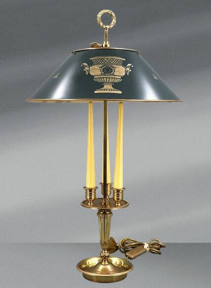 Empire Style Solid Bronze Bouillotte Lamp with Sheet Metal Shade