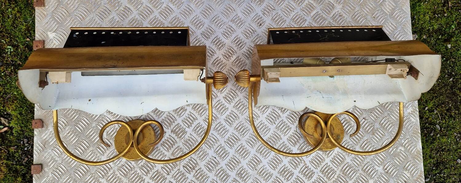 Pair of gilded brass wall lights, 1970s