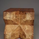 Brutalist solid Teak wood Stool or Side Table. 1990s
