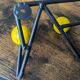 Vintage coat rack Roger Feraud with 4 yellow ball hooks.