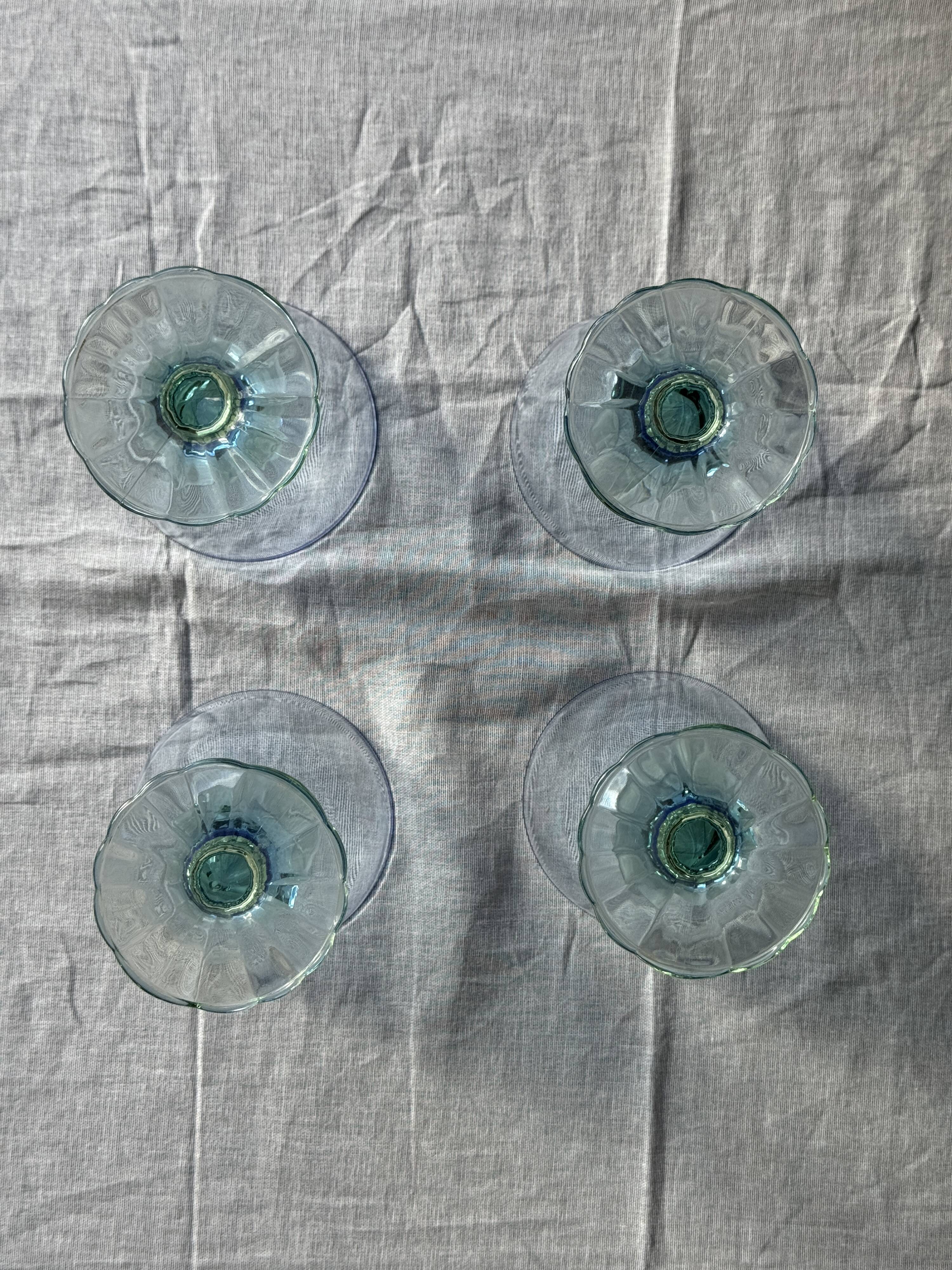 Set of 4 large blue and green glasses H14 D10