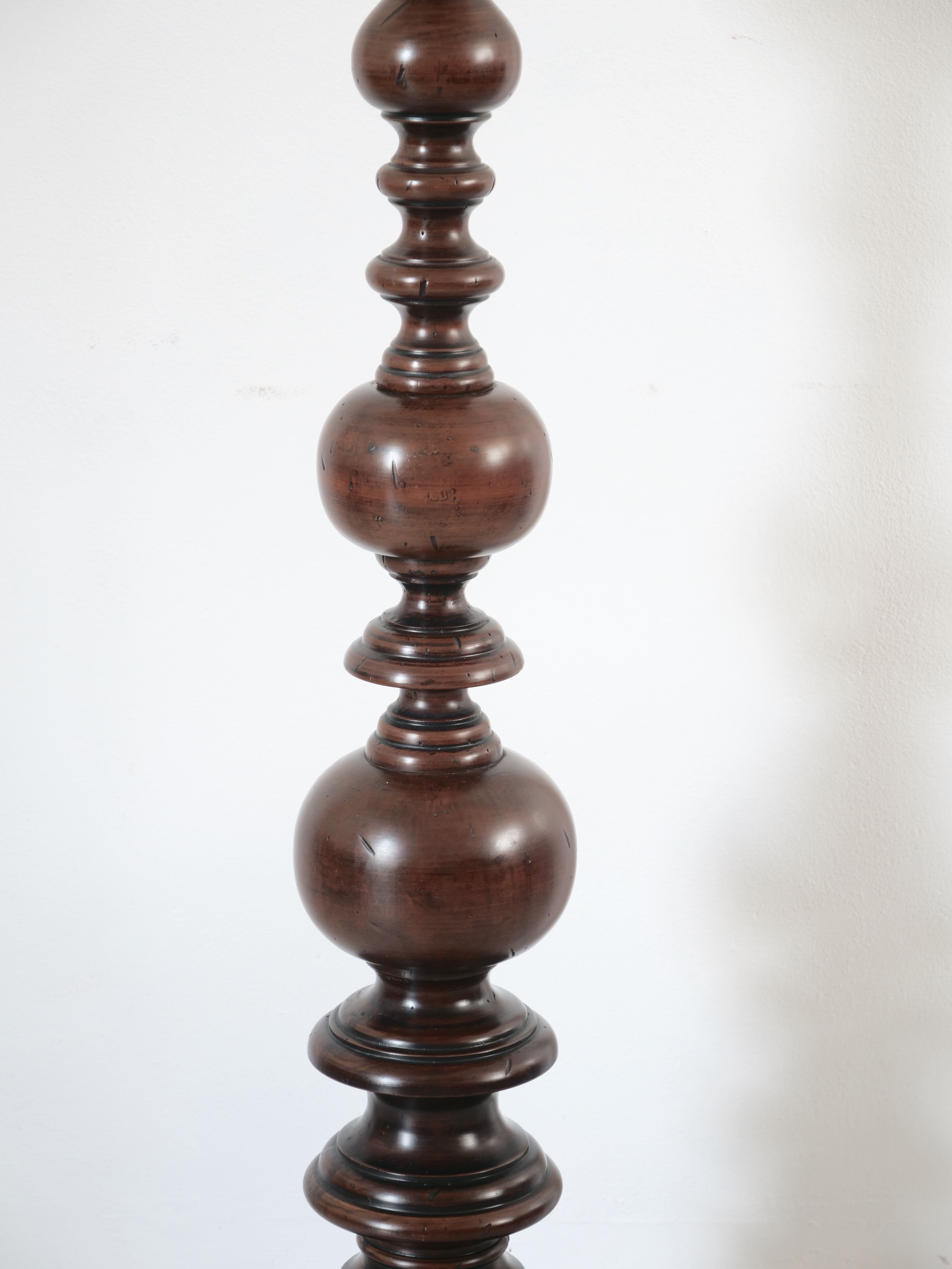 Turned wooden floor lamp