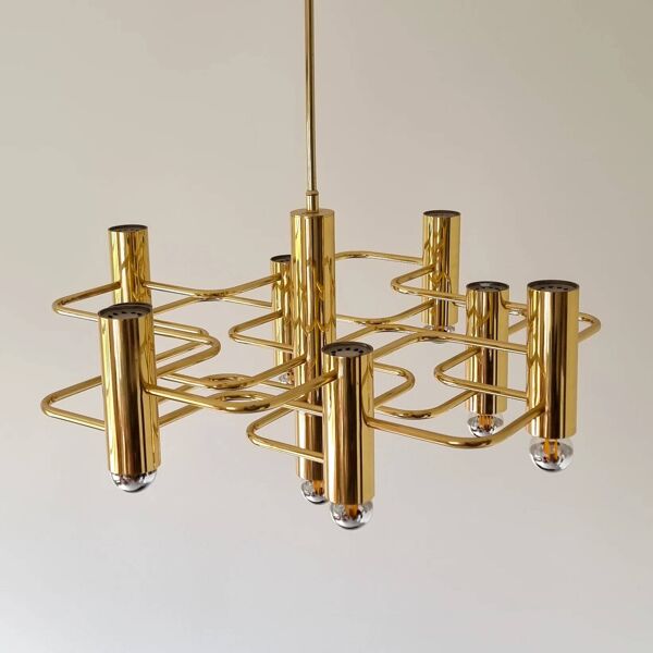 Lustre en laiton doré Gaetano Sciolari pour Boulanger