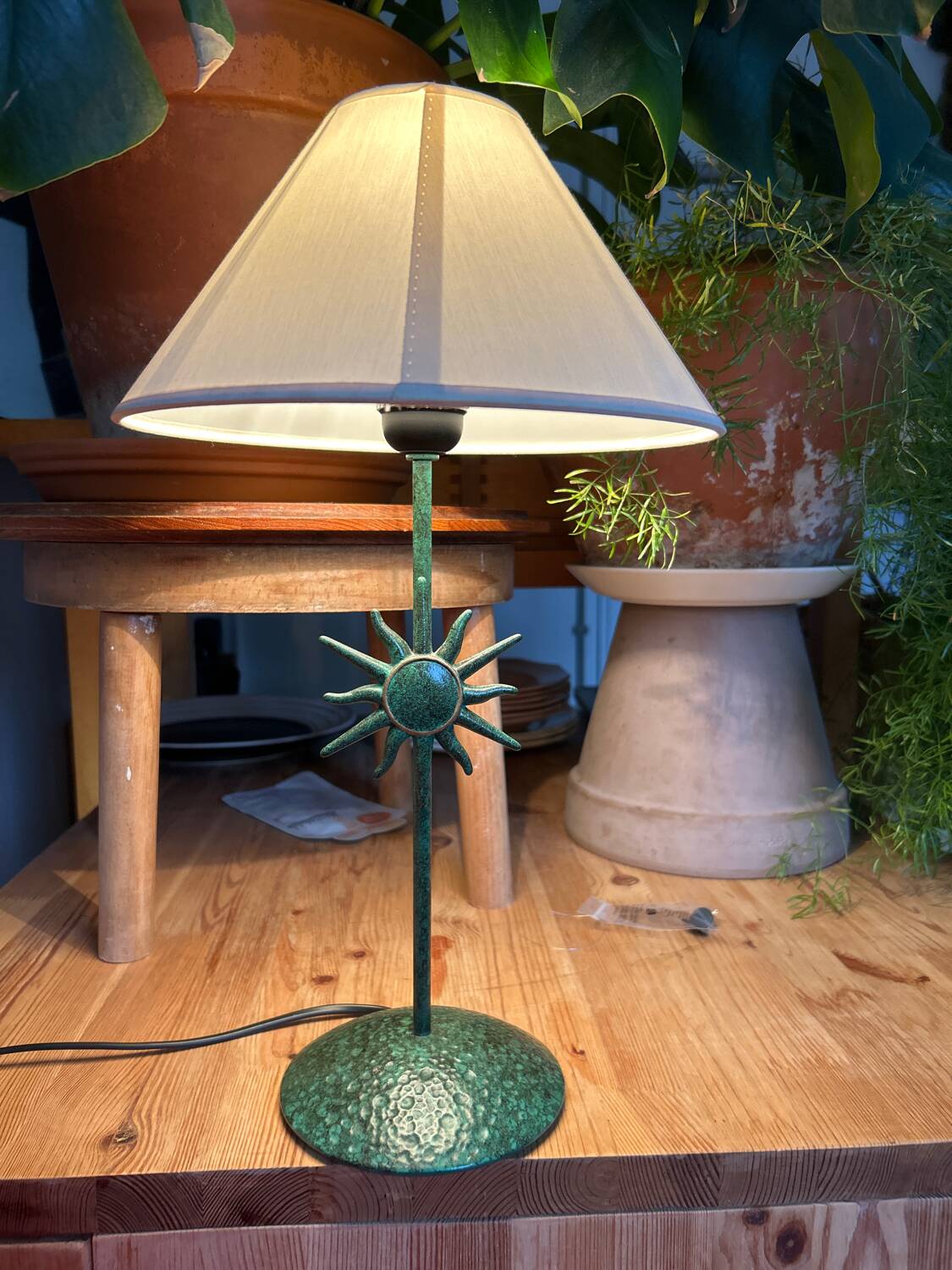 Lampe motif soleil vert