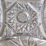 Vintage pocket tray in cut Bohemian crystal. Sophisticated star/brass patterns. Stylish Czech Boho