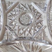 Vintage pocket tray in cut Bohemian crystal. Sophisticated star/brass patterns. Stylish Czech Boho