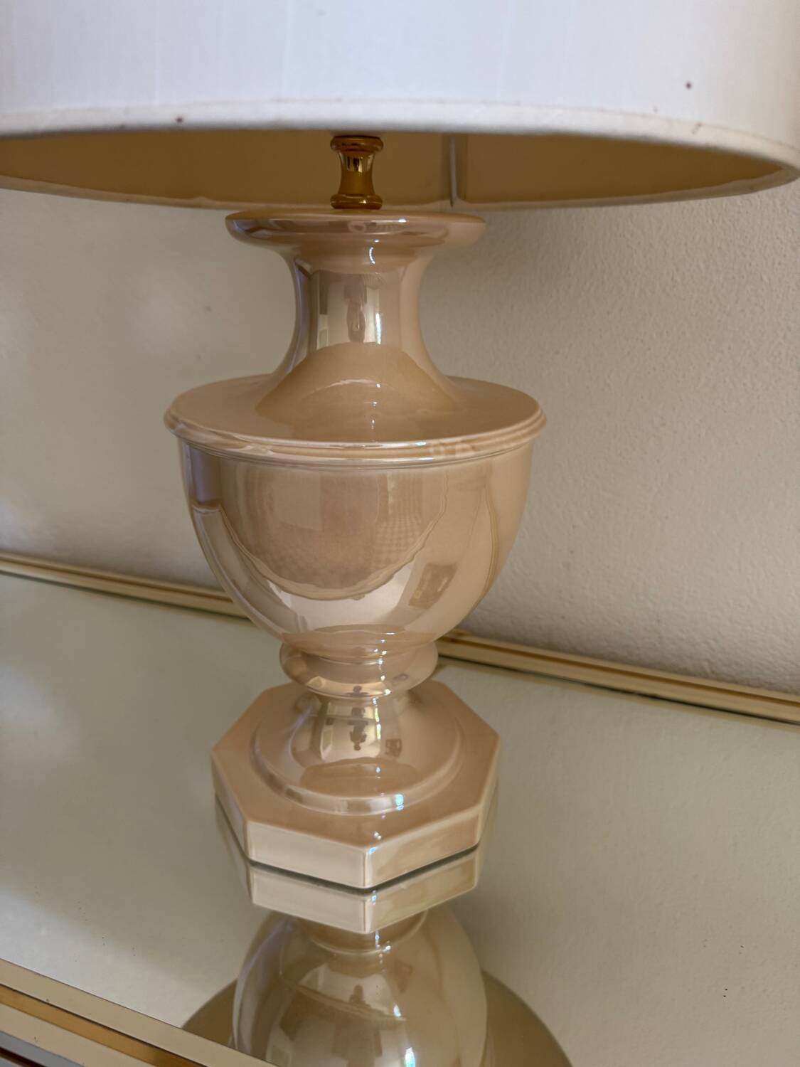 Beige glazed ceramic lamp from the 80s