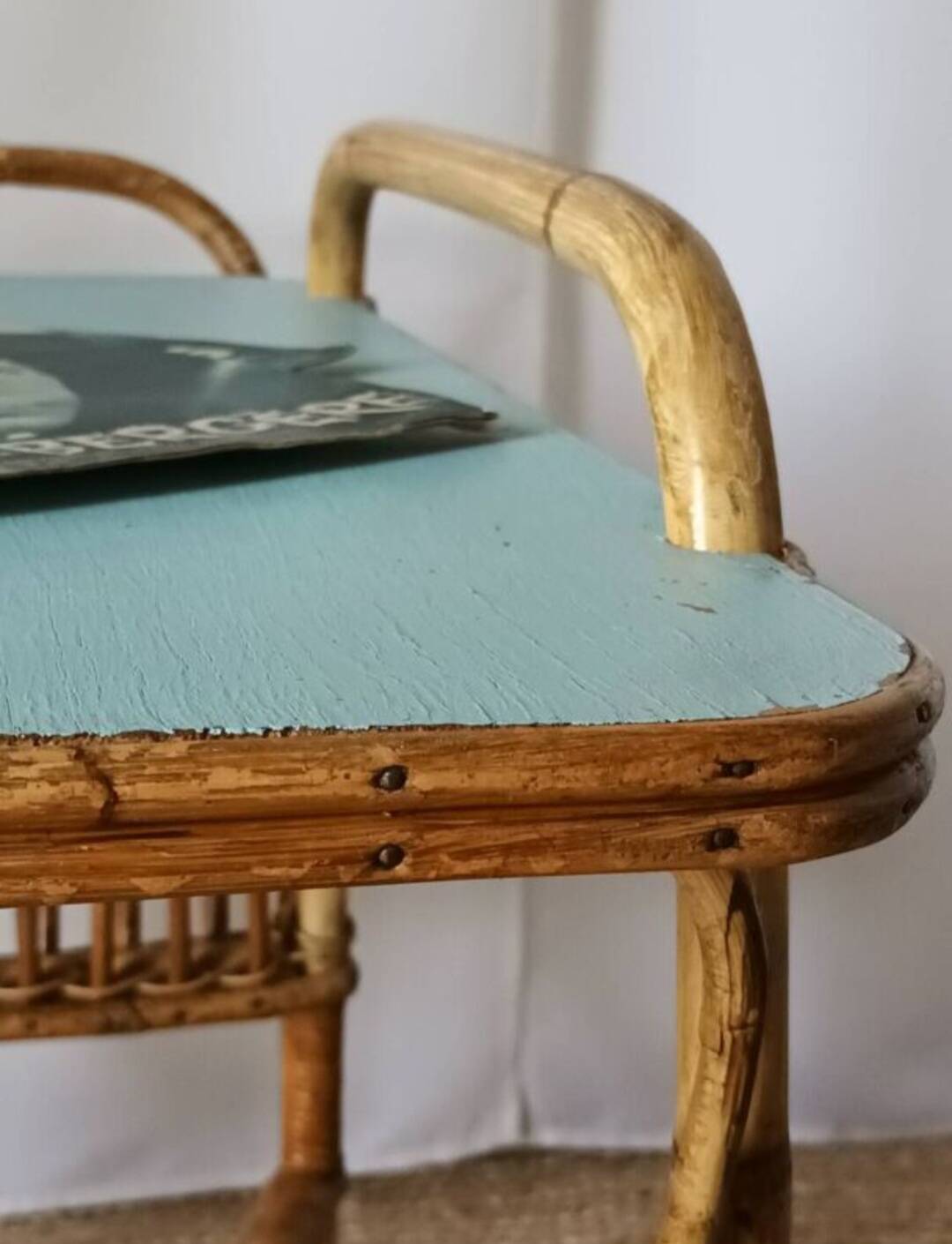Vintage bamboo and rattan serving cart