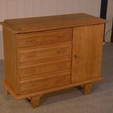 Commode en chêne 4 tiroirs 1 porte 1960's
