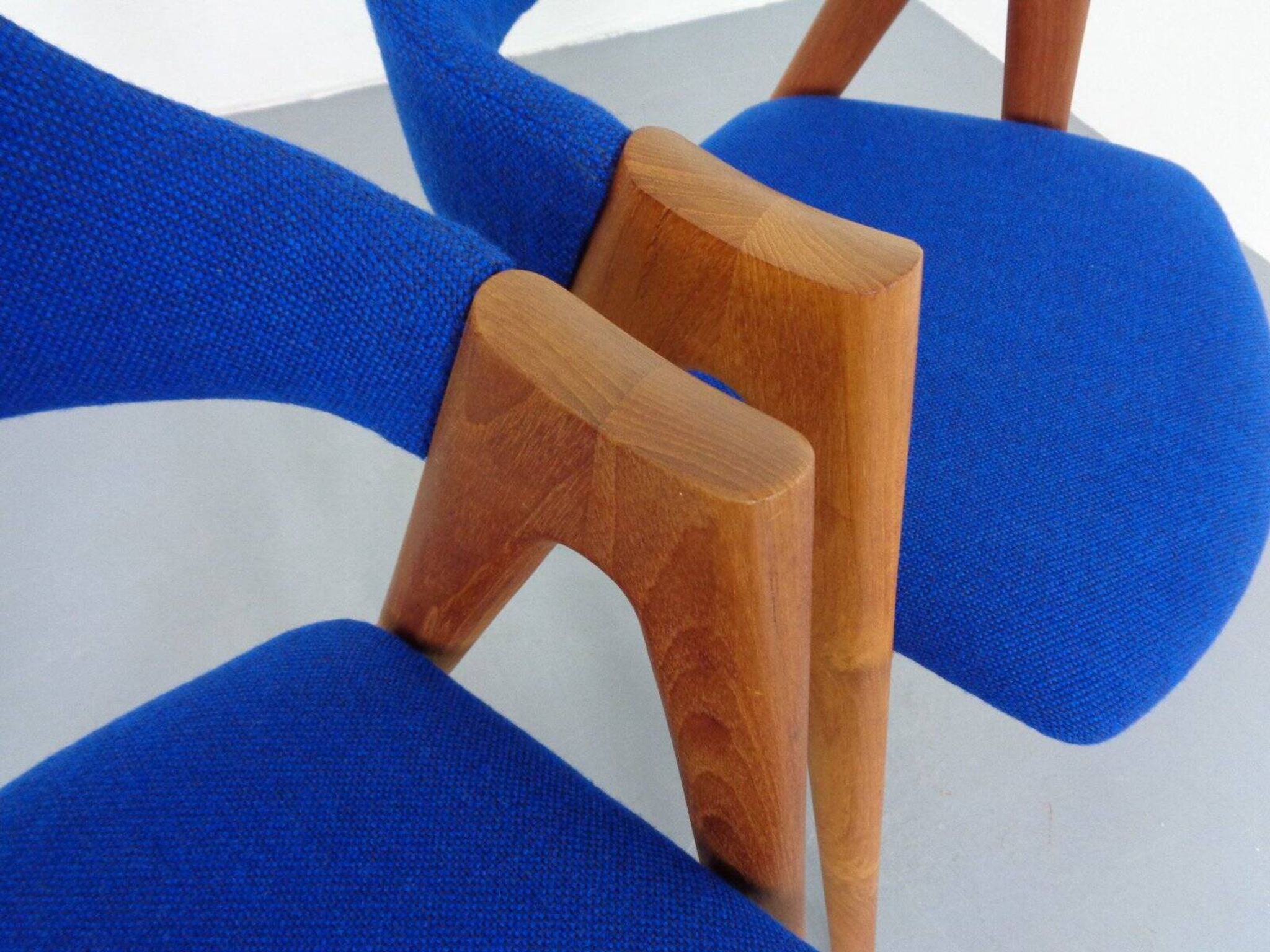Set of Compass Chairs in Teak and Kvadrat Hallingdal 65 by Kai Kristiansen for Schou Andersen, 1960s
