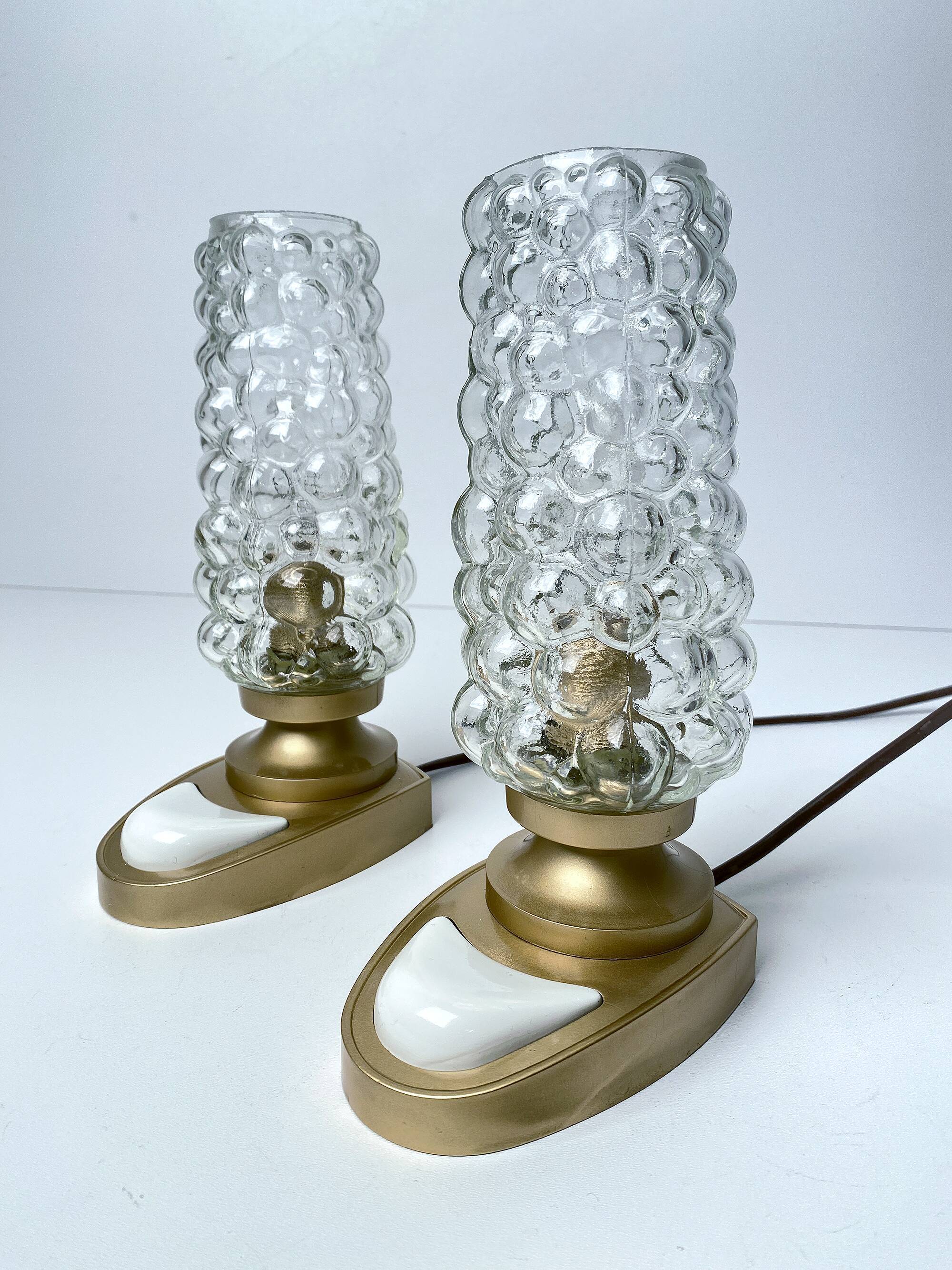 Pair of vintage table lamps, bubble glass, 70s