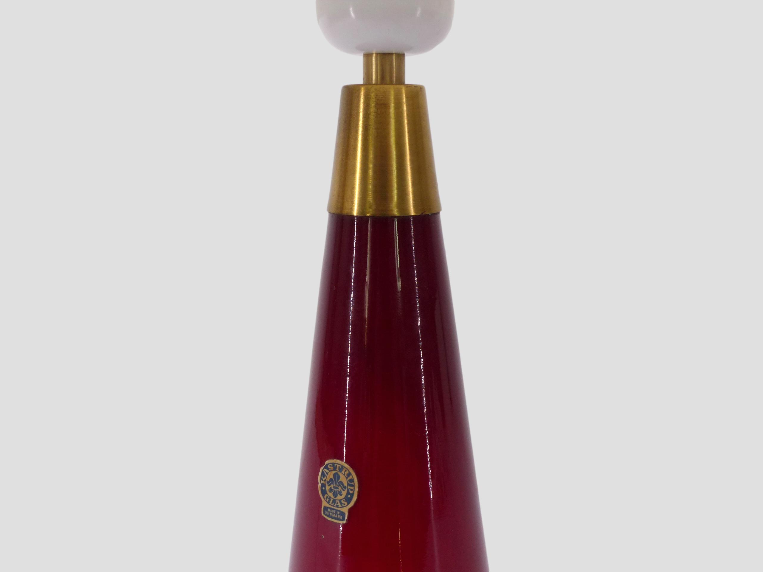 Scandinavian lamp in red glass Kastrup Denmark 1960