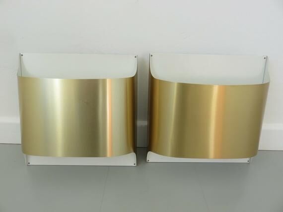 Pair of wall lights "Staff" in golden brass, 70's